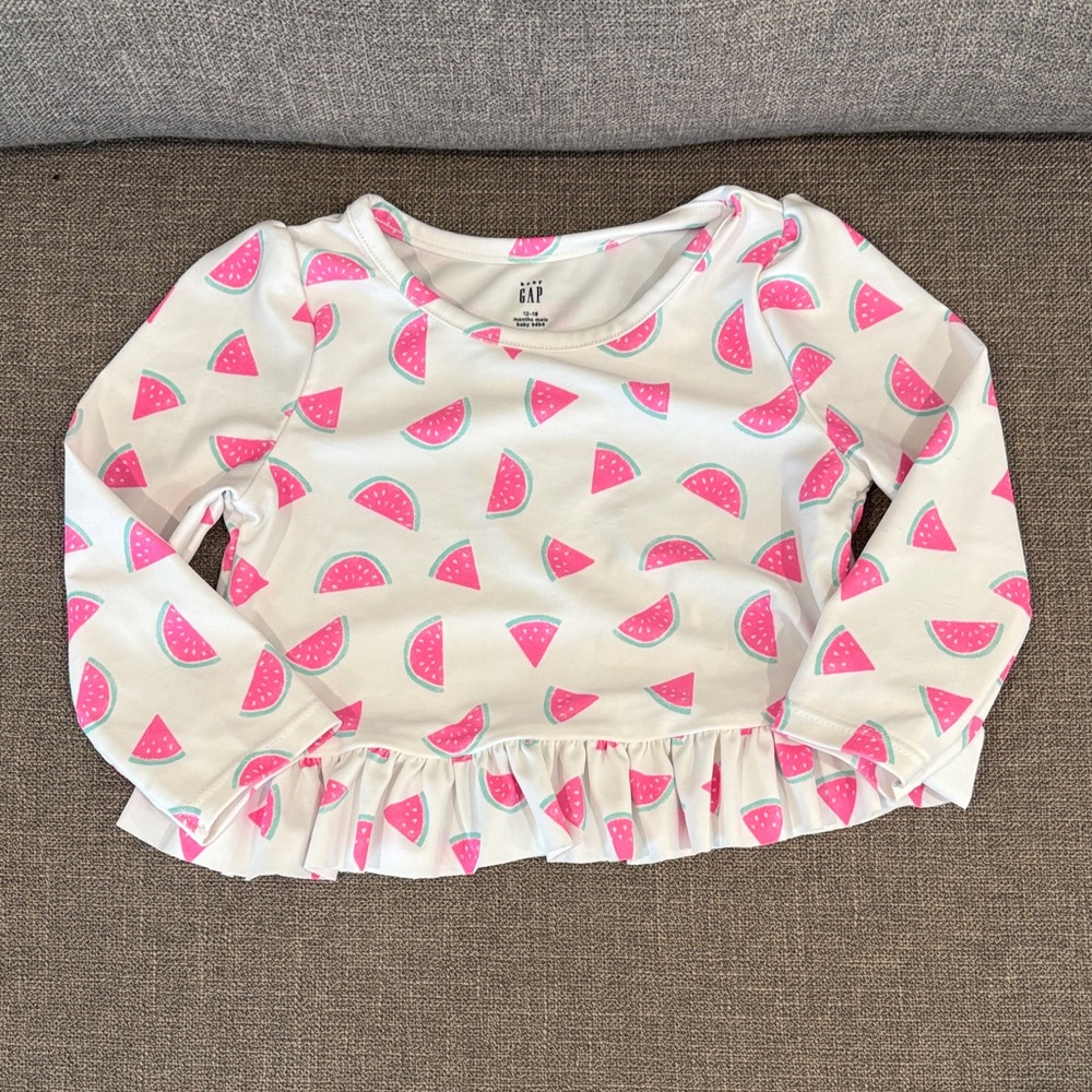 GAP Pink & White Watermelon Ruffle Rashguard Two-Piece Swim Set - Picture 4 of 7